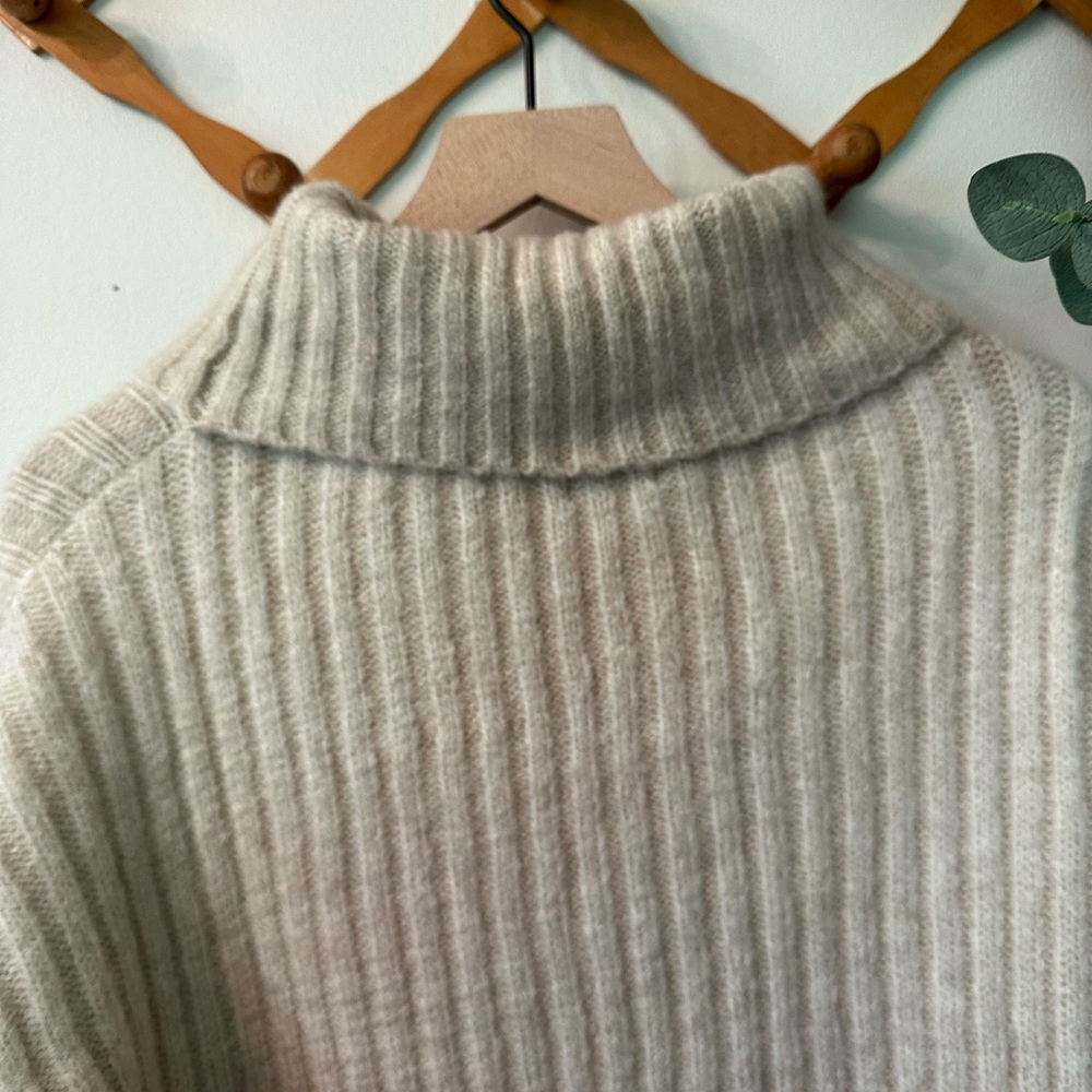 Classic Cream Cowl Neck Drop Shoulder Sweater with Navy Stripes - LARGE - Picture 9 of 11